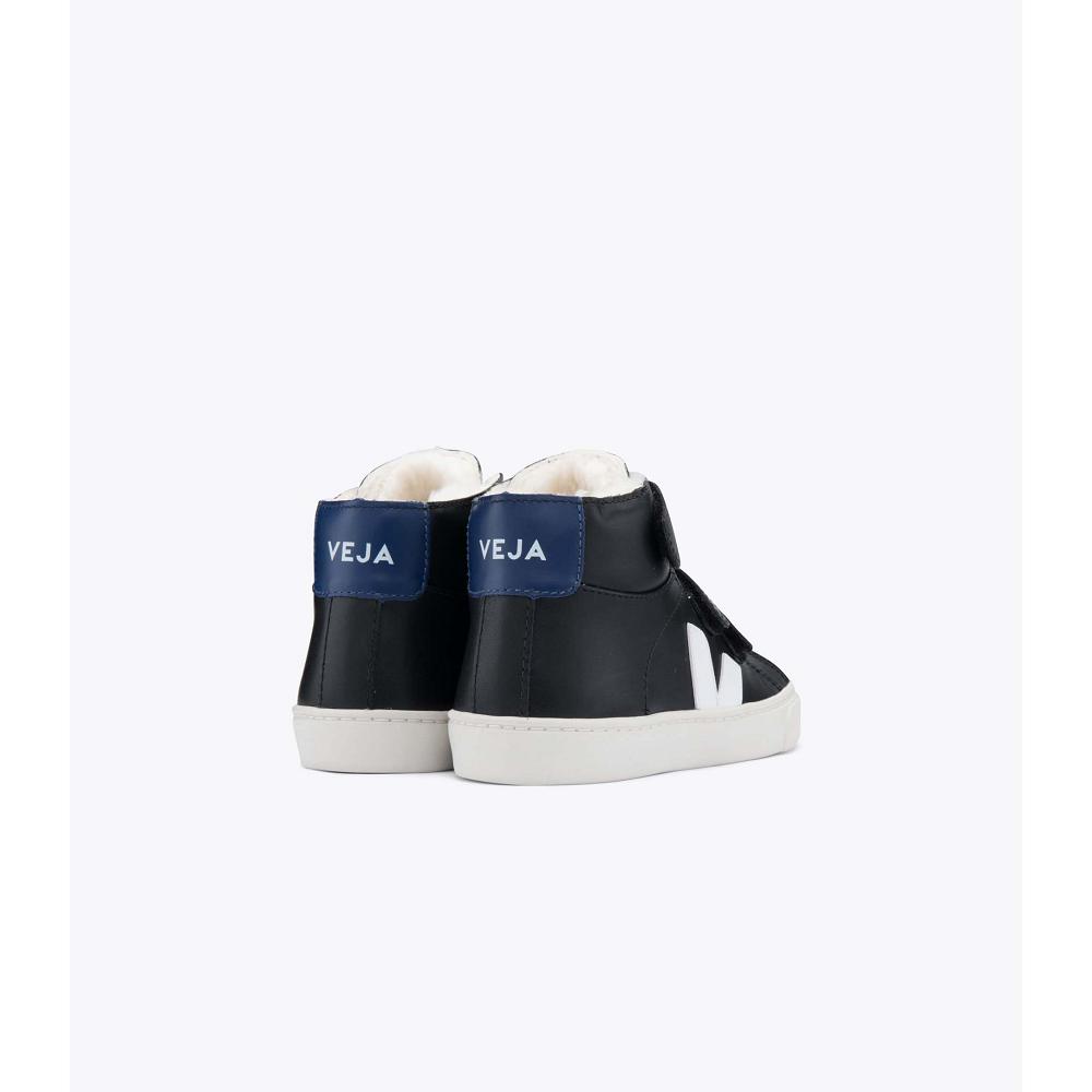 Veja ESPLAR MID FURED LEATHER Kids' High Tops Black | CA 692VRW